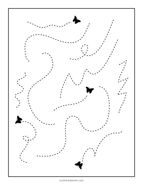 Printable trace the lines butterflies worksheet worksheetprints