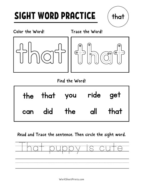 Sight Words Worksheet - That | Free Printable Worksheets