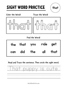Sight Words Worksheet - That