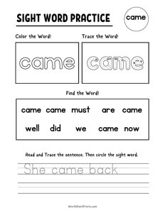 Sight Words Practice - Came