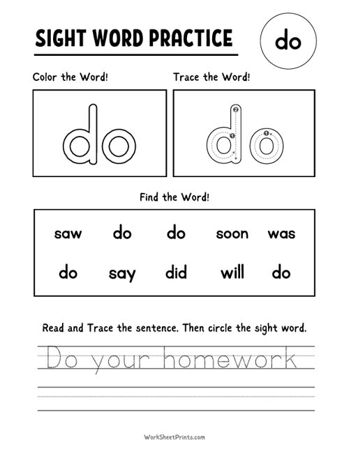 Kindergarten Sight Word Worksheet Printable