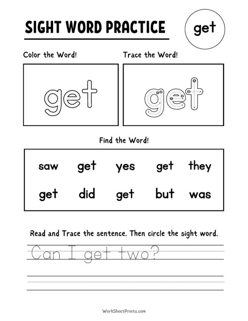 Sight Word Practice - Get | Free Printable Worksheets