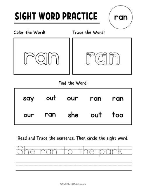 Sight Words Worksheet - Ran | Free Printable Worksheets
