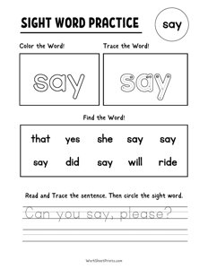 Sight Words Worksheet - Say