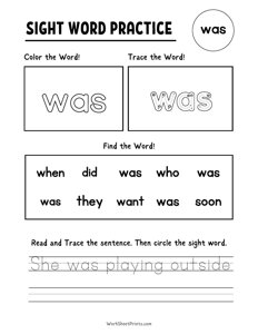 Sight Word Practice - Was