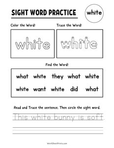 Sight Word Worksheet - White