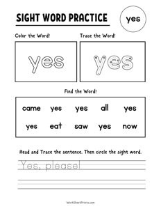 Sight Word Worksheet - Yes
