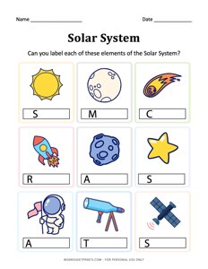 Label these Solar System Elements