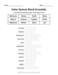 Solar System Word Scramble
