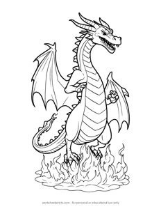 Dragon and Fire - Coloring Page