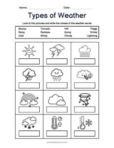 Types of Weather Worksheets