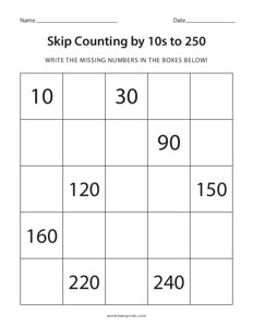 Skip Counting by 10s to 250 - #2
