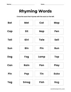 Match the Rhyming Words - #1