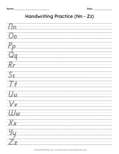 Handwriting Practice Letters N-Z