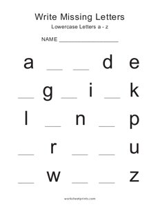 Lowercase (a-z) Missing Letters - #1
