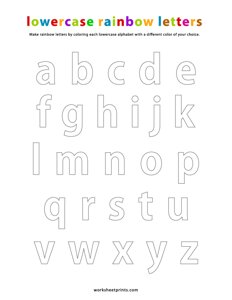 Color the lowercase rainbow letters