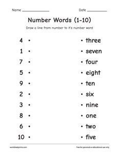 Match Number Words (1 - 10)