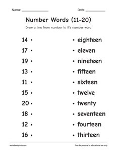 Match Number Words (11 - 20)