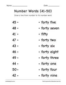 Match Number Words (41 - 50)