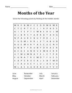 Months of the Year: Word Search