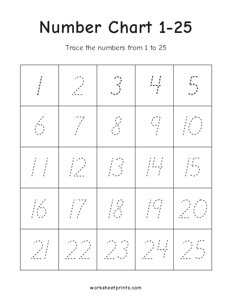 Trace the Number Chart 1-25