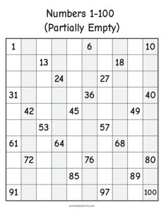 Number Charts 1-100 (Partially Empty)