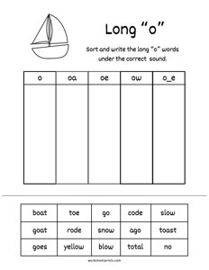 Sort and Write Long O Vowel Sounds