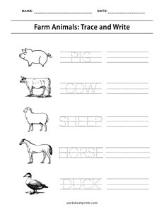 Farm Animals: Trace and Write