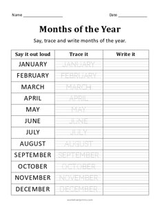 Trace and Write the Months