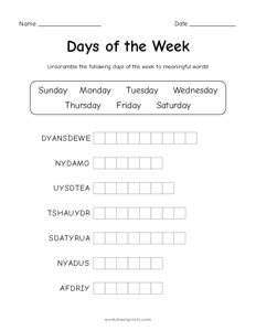 Unscramble Days of the Week
