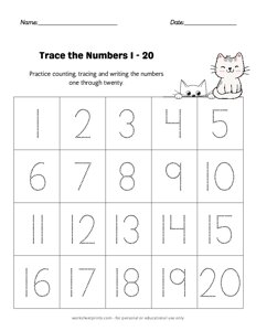 Tracing the Numbers 1-20