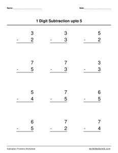 1-Digit Subtraction up to 5 - #10