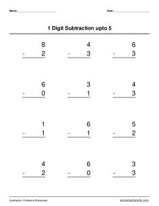 1-Digit Subtraction up to 5 - #1