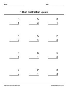 1-Digit Subtraction up to 5 - #2