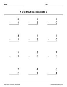 1-Digit Subtraction up to 5 - #3