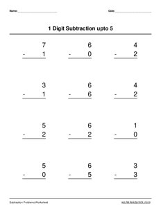 1-Digit Subtraction up to 5 - #4