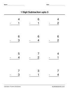 1-Digit Subtraction up to 5 - #5