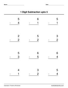 1-Digit Subtraction up to 5 - #6