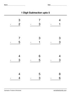 1-Digit Subtraction up to 5 - #7
