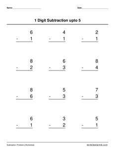 1-Digit Subtraction up to 5 - #8