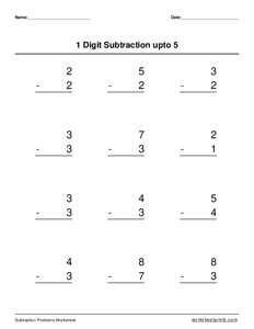 1-Digit Subtraction up to 5 - #9