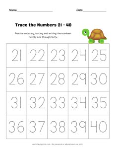 Tracing the Numbers 21-40