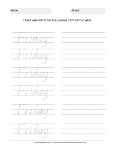 Friday - Days of the Week Tracing