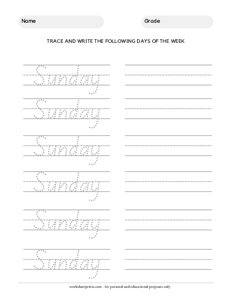Sunday - Days of the Week Tracing