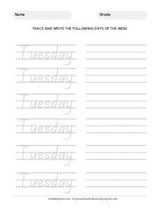 Tuesday - Days of the Week Tracing
