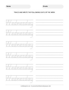 Wednesday - Days of the Week Tracing