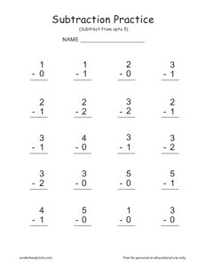 1 Digit Subtraction (From upto 5) - #1