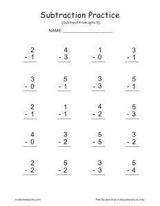 1 Digit Subtraction (From upto 5) - #3