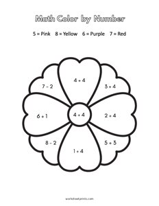 Math Flower - Color By Number