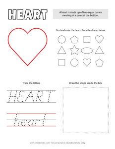 Trace and Color Shapes - Heart